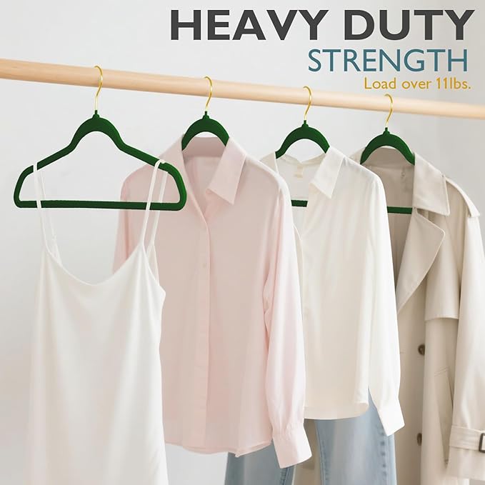 ManGotree Velvet Coat Hangers with 360° Swivel Gold Hook, Non-Slip Felt Suit Hangers, Slim Space Saving Clothes Hanger for Jacket, Sweater, Shirt, Dress, Pants (36 Pack, Green)