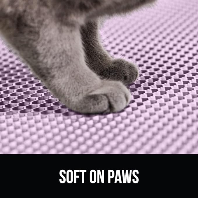 GORILLA GRIP Honeycomb Cat Litter Box Mat, Two Layer Trapping Waste Mats, Soft On Paws, Litter Box Supplies and Essentials for Indoor Cats, Traps Excess, Water Resistant for Floors, 24x15 Purple