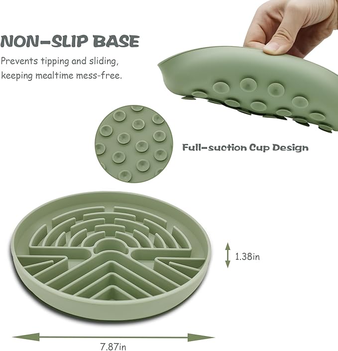 Lesipee Slow Feeder Dog Bowl for Large & Small Pets, Anti Choking Puzzle Dog Food Bowl with Non-Slip Base, Interactive Pet Slow Eating, Silicone Cat Feeder for Puppies & Cats(Grey Green)