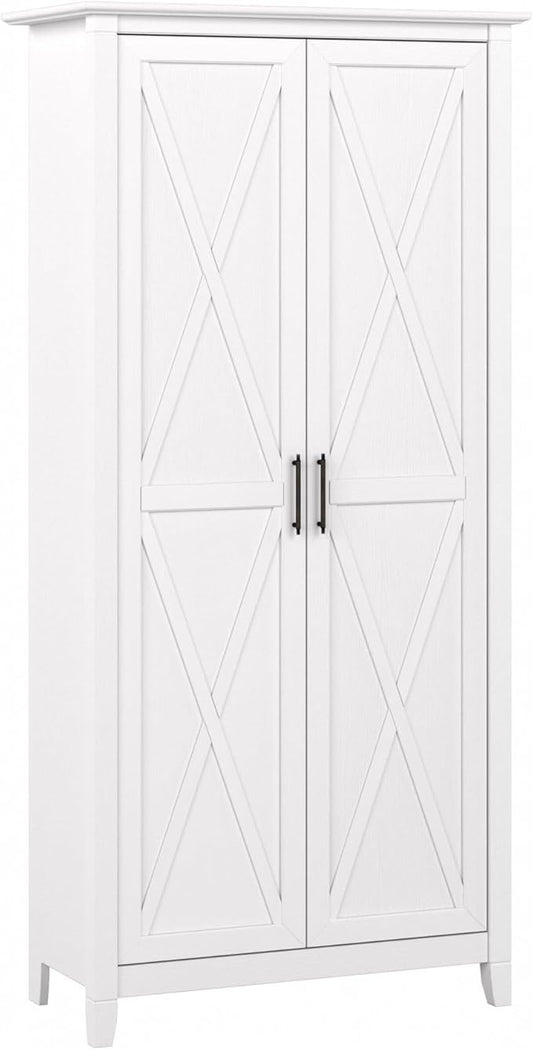 Bush Furniture Key West Tall Storage Cabinet with Doors and Shelves in Pure White Oak, 2 Door Organizer for Home Office, Living Room, Entryway