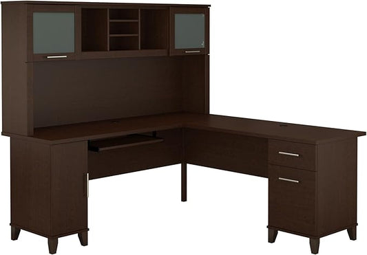 Bush Furniture Somerset L Shaped Desk with Hutch in Maple Cross | Corner Computer Table with Drawers, Cabinets and Pullout Keyboard/Laptop Tray for Home Office