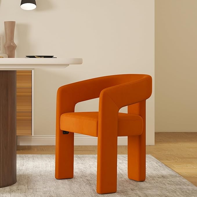 Modern Barrel Dining Chair, Velvet Upholstered Accent Side Chair with Arms Comfy Makeup Vanity Chair, Dining Living Room Kitchen Chair, Orange
