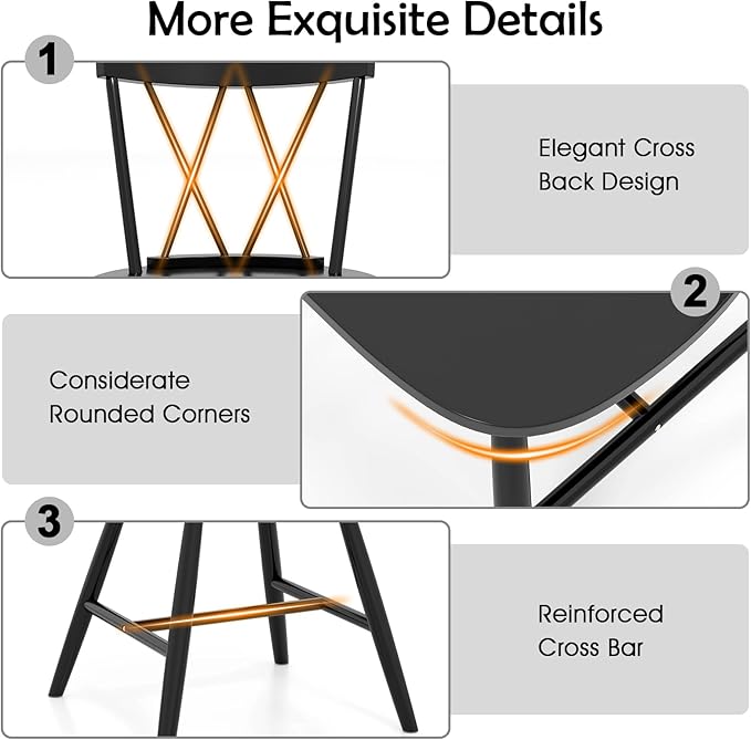 Giantex Windsor Dining Chairs Set of 4, Farmhouse Wooden Kitchen Chairs w/Cross Back, Wide Seat, Rubber Wood Frame, Armless Side Chairs for Kitchen, Dining Room, Living Room, Restaurant, Black