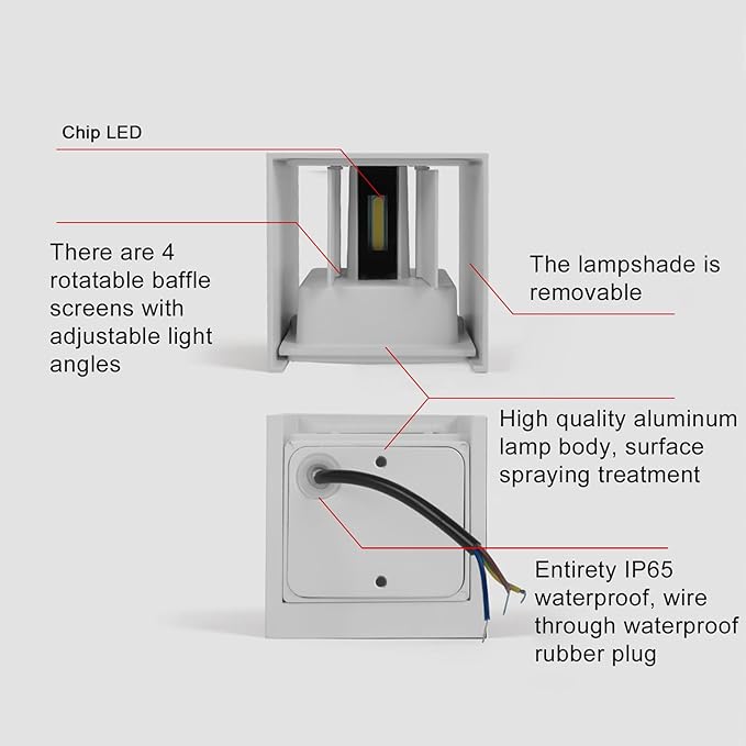 4 PCS LED 12W Outdoor Wall Lights Sconces Exterior/Interior Up and Down Lights IP65 Waterproof Modern Outdoor Lighting Fixtures Square Aluminum Exterior Wall Mount Light White 3000K Warm Lights