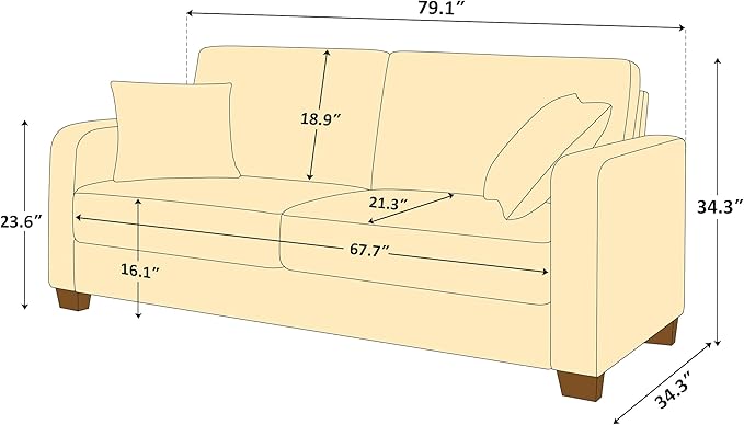 VANOMi Loveseat Couches for Living Room, Modern Sofas & Couches with Cushion & 2 Pillow, Comfy Linen Loveseat Sofa for Small Space, Office, Apartment, Beige
