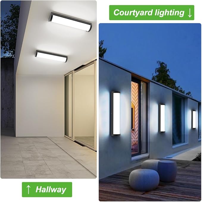 Sytmhoe Dimmable 23.6in 6000K LED Modern Outdoor Wall Light,10%-100% Dimming Porch & Patio Wall Light Fixture,Black Aluminum&Dual PC Wall Lights Suitable for Garage Living Room Courtyard House(6000K)