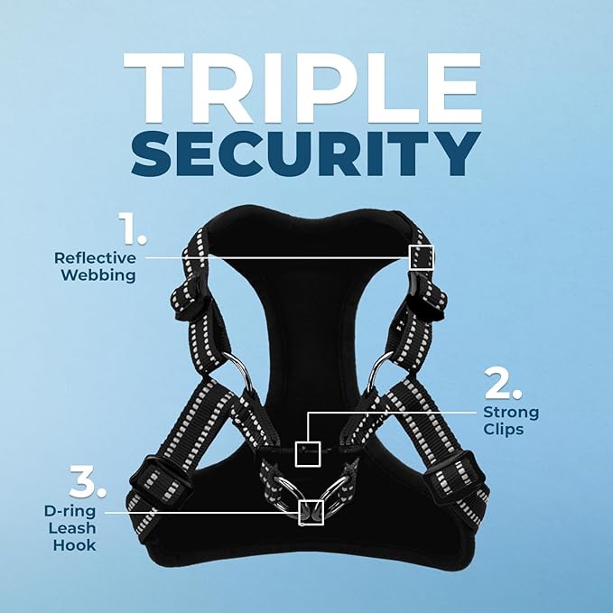Best Pet Supplies Voyager Adjustable Dog Vest Harness Breathable No Pull Harness for Small, Medium, Large Dogs, Heavy Duty Harness for Walking, Jogging, Easy Step-in, Reflective Stripes - (Black), L