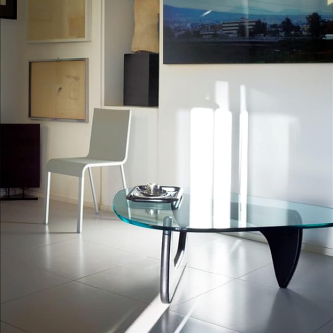 Noguchi Table Triangle Glass Coffee Table Vintage Glass End Table, Solid Wood Base and Triangle Clear Glass Top Modern End Table for Living Room, Patio, Study(Elegant Black)