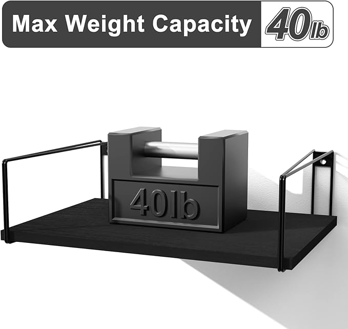 SRIWATANA Wide Floating Shelves, Rustic Wood Wall Shelves Set of 2, Wall Mounted Shelves with Large Capacity for Many Rooms Decor, Black