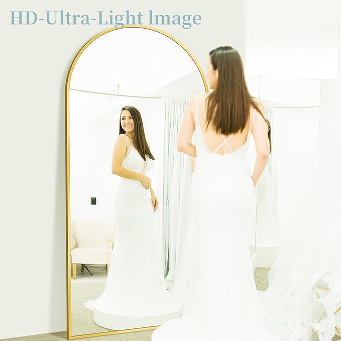 Full Length Mirror, 86"x46" Oversized Floor Mirror with Stand, Hanging or Leaning Full Body Mirrors Mirror for Bedroom, Living Room, Cloakroom, Arch, Gold