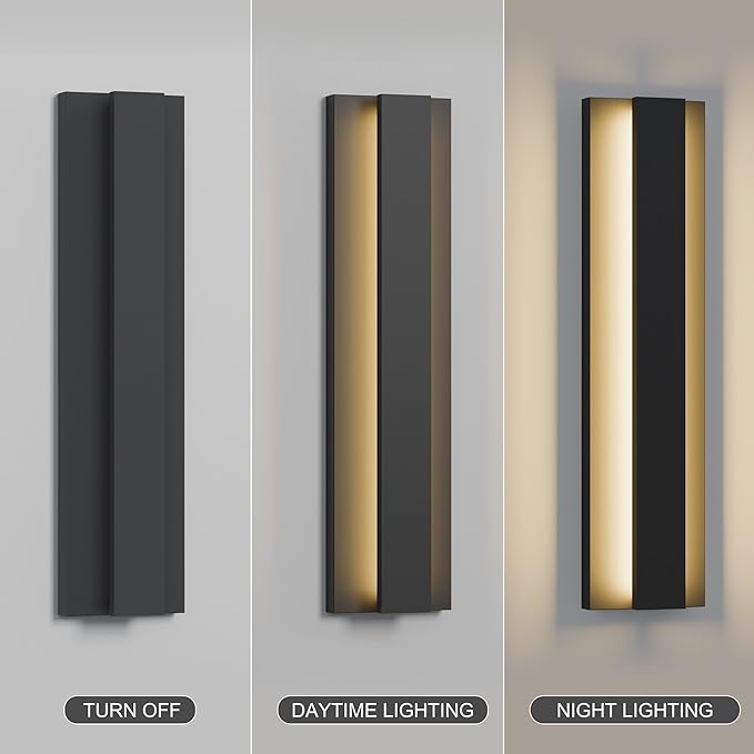 LamQee 18.5 Inch Modern Outdoor Wall Lights Exterior Lighting Fixtures, 3000K 12W LED Contemporary Outdoor Wall Sconce, Matte Black Outside Wall Mount Lights for House Garage Porch Patio Front Door