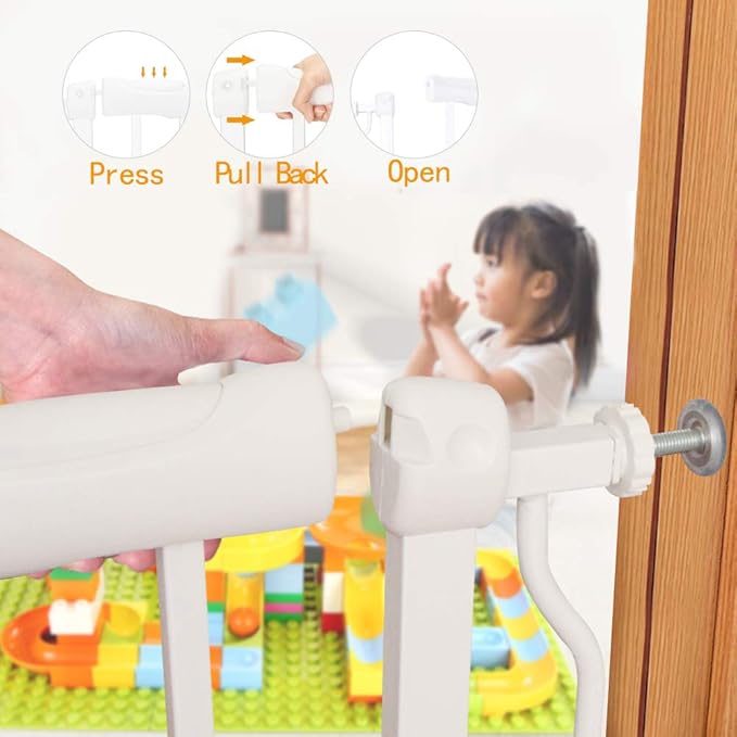 ALLAIBB Extra Wide Pressure Mount Baby Gate Auto Close White Metal Child Dog Pet Safety Gates with Walk Through for Stairs,Doorways,Kitchen and Living Room(33.86-38.58"/86-98cm)