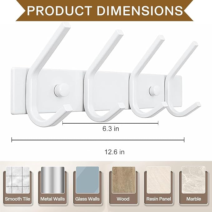 FANYITY 2 Pack Coat Rack Wall Mount, Coat Hooks for Wall, Entryway Coat Hanger Wall Mounted with 4 Double Dual Hooks for Purse Jacket Hat