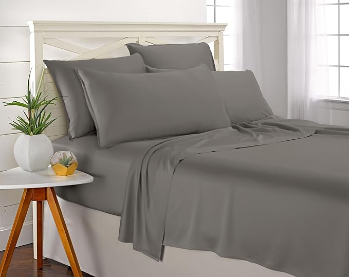 Pure Bamboo Full Sheets, Genuine 100% Organic Viscose Derived from Bamboo Bed Sheet Set, Luxuriously Soft & Cooling, Double Stitching, 2 Year Quality Promise (Full, Graphite)