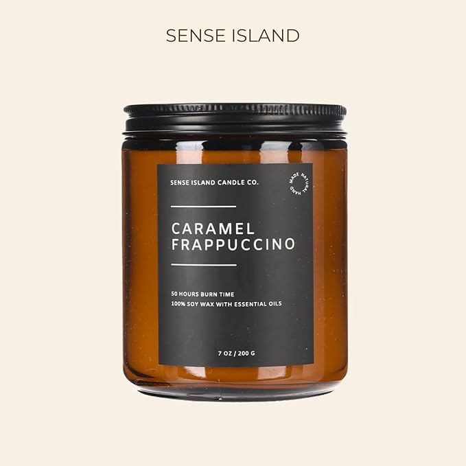 SENSE ISLAND Caramel Frappuccino Coffee Scented Candles for Home Scented | 100% Natural Soy Wax, 50 Hrs Burn Time Highly Scented Soy Candles House Warming Gifts