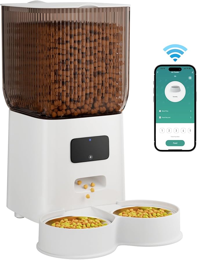 Automatic Dog Feeder, Cat Feeder Automatic with Remote Feeding, 5L WiFi Cat Food Dispenser for 2 Cats, Small Pets Timed Automatic Feeders with Dual Power Supply (WiFi)