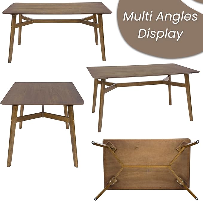 DUOMAY Modern Wooden Dining Table for 4-6 People, 59" Large Rectangular Dinner Table with Wood Legs for Home Dining Room Restaurant Farmhouse Kitchen, Brown