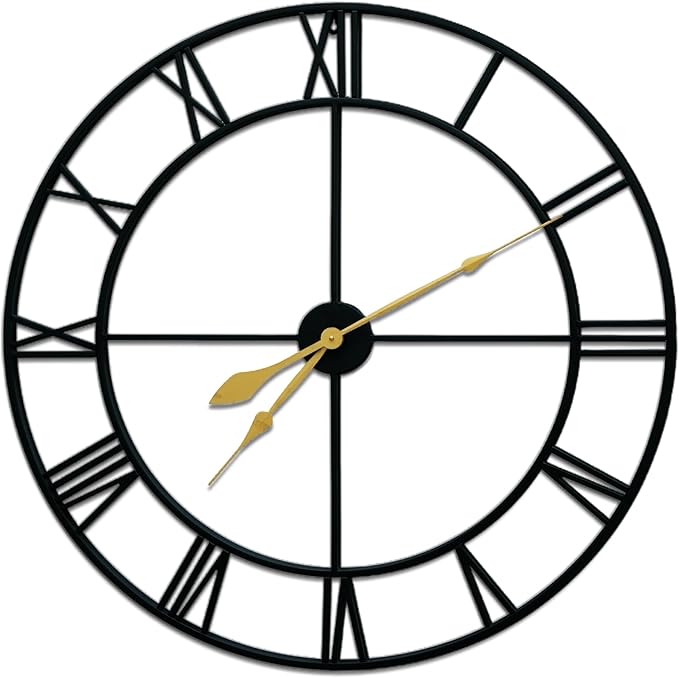 36inch/91cm Large Wall Clocks for Living Room Decor,Wall Clocks Battery Operated,Metal,Decorative,Analog,Silent, Non Ticking,Extra Large Wall Clock (Iron Roman Numerals, 36 inches)