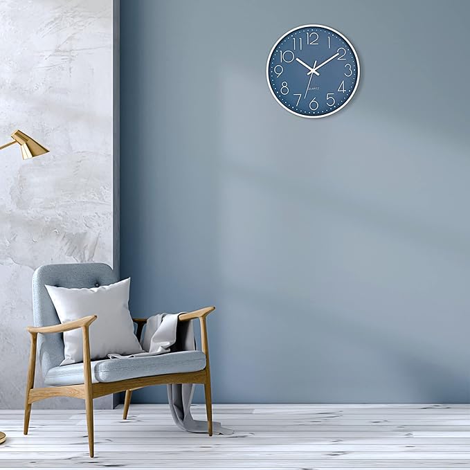 Foxtop Modern Wall Clock Silent Non Ticking Battery Operated Quartz Round Wall Clock Decor for Bedroom Kitchen Home Office School (12 Inch, Cerulean)