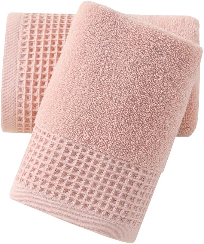 sense gnosis Pink Hand Towels Set of 2 Soft 100% Cotton Waffle Pattern Decorative Highly Absorbent Hotel Bathroom Hand Towel 13x29 Inch