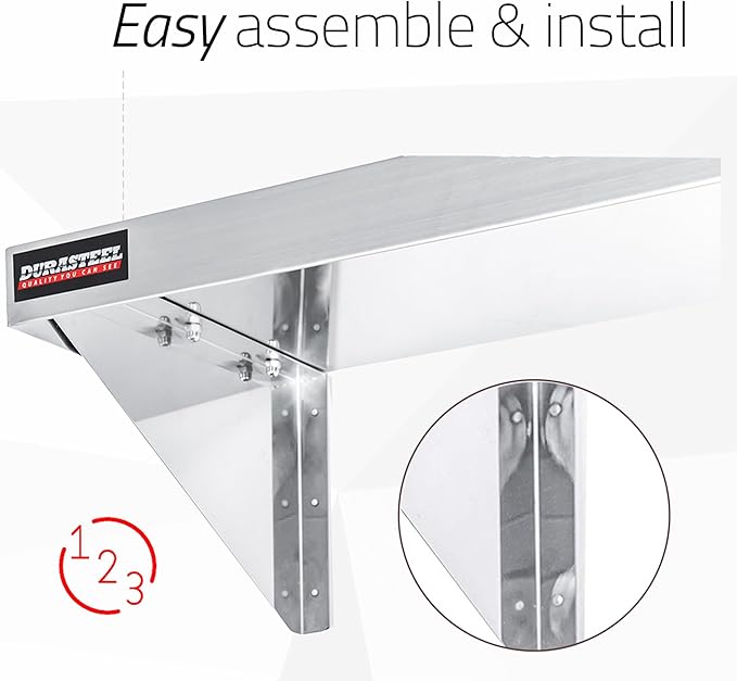 DuraSteel Heavy Duty Wall Mount Shelf - 36" Wide x 14" Deep Classic Stainless Steel Wall Floating Shelves - NSF Metal Storage Wall Shelves - For Commercial Kitchen, Laundry Room, Garage, Food Truck