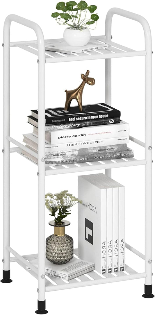 JSB 3 Tier Narrow Bathroom Shelving Unit, Kitchen Storage Rack Organizer Metal Corner Shelf for Living Room Laundry Pantry (Matte White, 3 Tier)