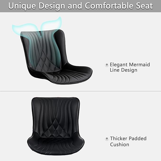 Kidol & Shellder Black Dining Chairs Set of 2,Faux Leather Upholstered Mid Century Modern Kitchen&Dining Room Chair with Back,Ergonomic Armless Vanity&Living Room Chair with Metal Legs