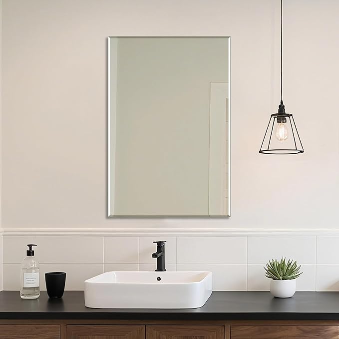 Ruomeng Wall Mirror Beveled Edge Frameless Mirror 24” x 36" Accent Mirror for Bathroom Vanity and Entryway