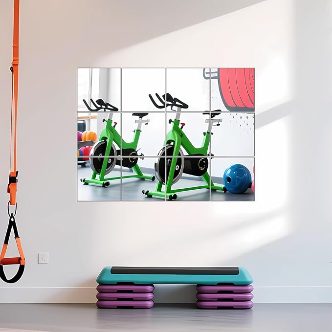 Ruomeng Home Gym Mirror Tiles - 10" x 10" x 12Pcs Full Length Mirror Tiles Glass Frameless Wall Mirror for Home Gym, Bedroom, Door & Bathroom