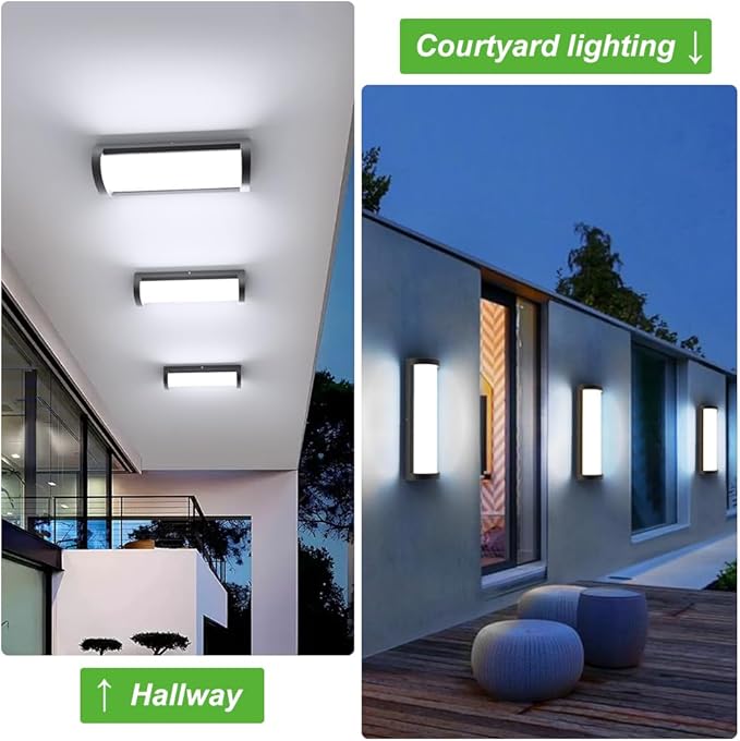 Sytmhoe Dimmable 16in 6000K LED Modern Outdoor Wall Light,10%-100% Dimming Porch & Patio Wall Light Fixture,Black Aluminum&Dual PC Wall Lights Suitable for Garage Living Room Courtyard House(6000K)