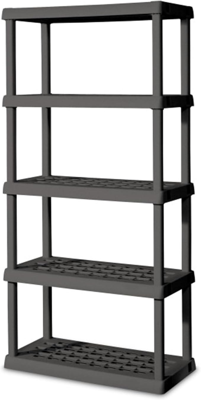 Sterilite 5 Shelf Unit, Heavy-Duty Shelving Storage Rack for Home and Garage, Gray - Multipurpose Plastic Organizer Shelves for Smart Organization