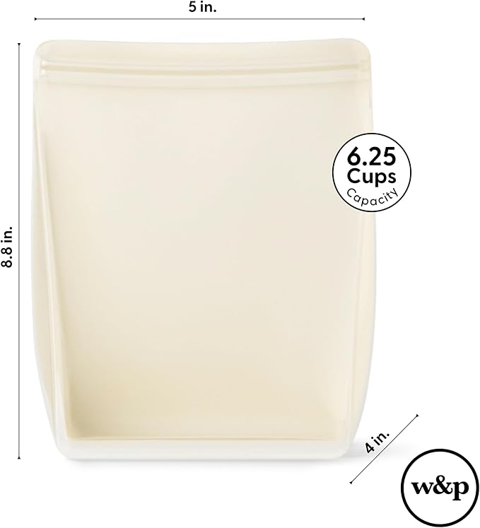 W&P Porter Silicone Reusable Storage Bag, Sandwich (50oz Stand-Up), Mint, Food Storage Container, Microwave and Dishwasher Safe, Easy Cleaning