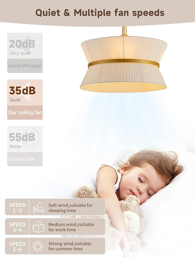 Boho Fandelier Ceiling Fan with Light and Remote Rattan Chandelier Fan Fabric Chandelier Fan Gold Caged Ceiling Fan with Light for Bedroom, Living Room Nursery Foyer Kitchen（ Timing Adjustable Height）