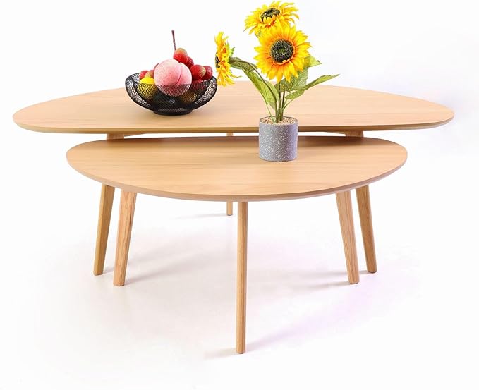 FIRMINANA Mid Century Modern Coffee Table,Large Oval Shape for Living Room,Oval Small Mangotop Coffee Table for Small Spaces Nature Wood-47.3" W x23.63 D x 17.72" H