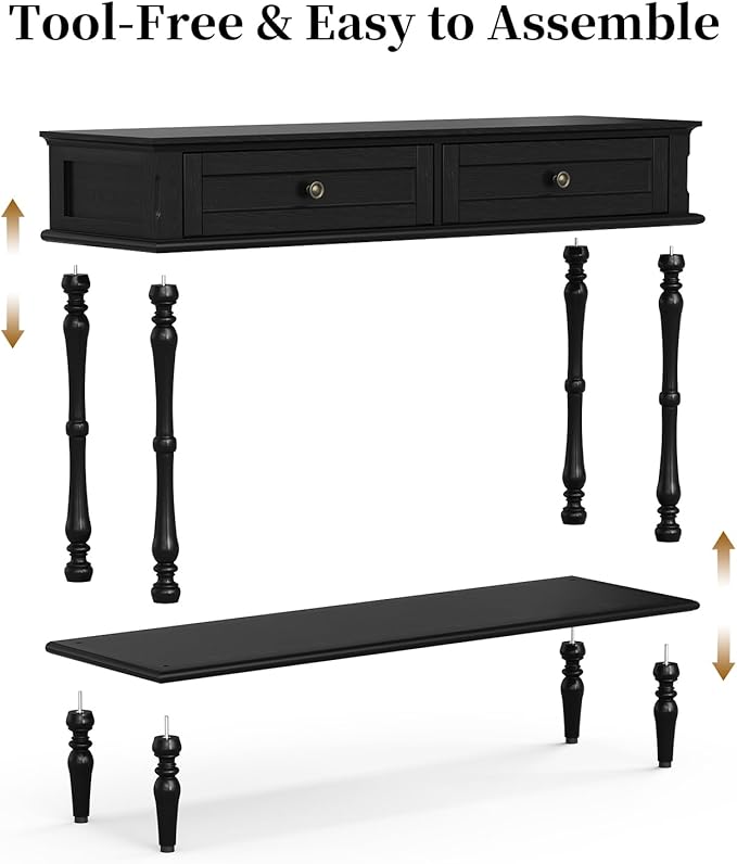 ARTPOWER Console Table for Entryway with 2 Drawers-Minimal Assembly,Retro Entryway Tables with Storage Cabinets and Open Shelf,Narrow Long Couch Table Behind Sofa for Living Room,Foyer,Hallway,Black