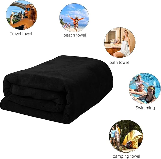 MYLSMPLE Luxury Microfiber Extra Large Bath Towel Beach Bath Sheet Fast Drying Towel Soft Absorbent Hotel Towel(36 Inch X 72 Inch, Black)