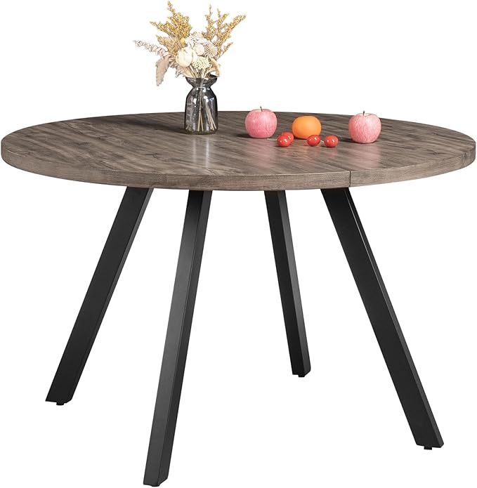 Round Wood Dining Table for 4-6, 47" Mid Century Modern Kitchen Table (Only Table), Brown