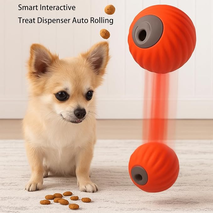 Smart Interactive and Treat Dispenser Auto Rolling Ball, Dual Modes,USB-C Rechargeable, Durable Pet Safe Design,for Small Or Medium Dogs and Cat (Orange Ball Plush Fruit Set)