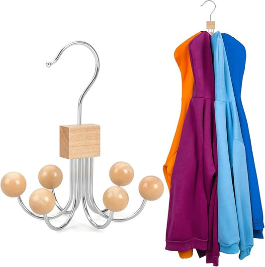 TOPIA HANGER Hoodie Hangers with 6 Wood Balls, Purse Hanger, Scarf Hanger, Wooden Closet Hooks, Handbag Organizer, Bra Hanger, Accessory Organizers for Scarf, Tanktop, Hat, Sweatshirt CT81N