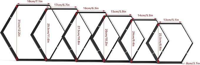 Gonice Black Metal Hexagon Floating Shelves Set of 6 Honeycomb Shelves Home Decor Wall Shelf for Living Room Bedroom Office