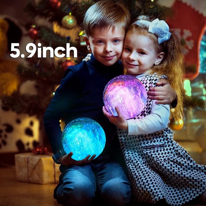 BRIGHTWORLD Moon Lamp Galaxy Lamp 5.9 inch 16 Colors LED 3D Moon Light, Remote & Touch Control Moon Night Light Christmas Gifts for Girls Boys Kids Women Birthday（Wooden Base）