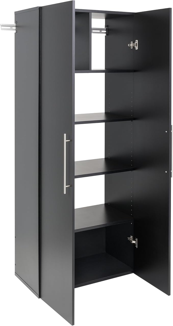 Prepac HangUps 30" Large Garage Cabinet, Bathroom Cabinet Wall Mount, Ideal for Garage, Kitchen and Laundry Organization 30" W x 72" H x 16" D, Black