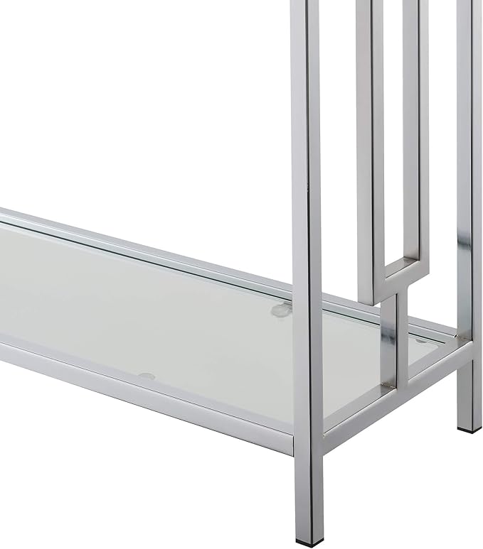 Town Square Chrome Console Table with Shelf, White Faux Marble/Chrome