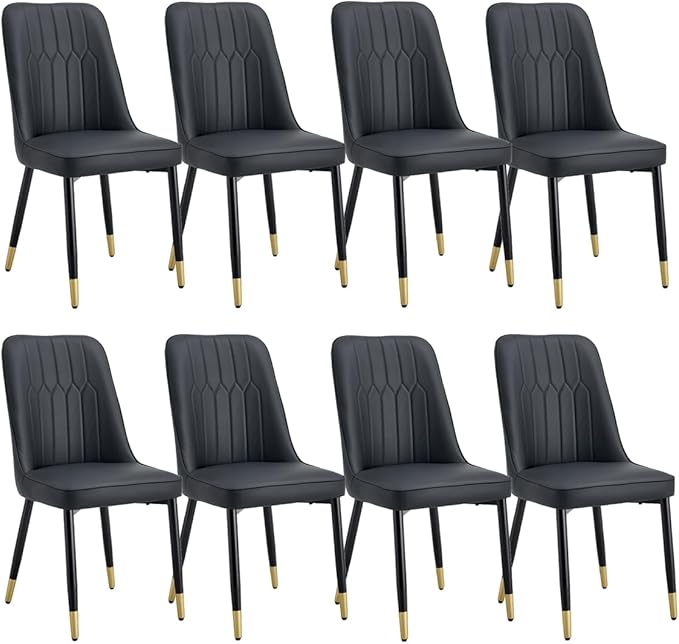 Dining Chairs Set of 8，Modern Dining Chairs, Equipped with PU Leather Backrest Cushions and Black Metal Legs, Suitable for Restaurants, Kitchens, and Bedrooms Dining Room Chairs