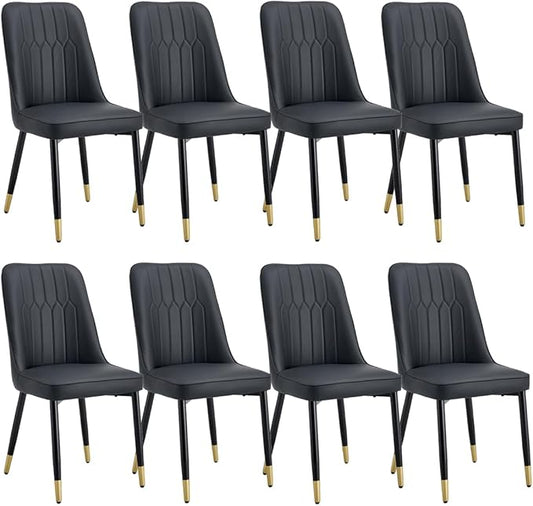 Dining Chairs Set of 8，Modern Dining Chairs, Equipped with PU Leather Backrest Cushions and Black Metal Legs, Suitable for Restaurants, Kitchens, and Bedrooms Dining Room Chairs