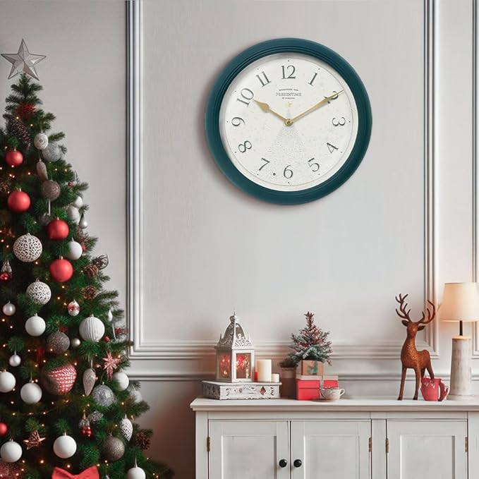 Presentime & Co. 12.6" Luminous Modern Wall Clock, Silent no Ticking, Forest Green Color, Night Light, Lighted Clock with Smart Sensor. Wall Decor for Living Room, Bathroom, Kitchen.