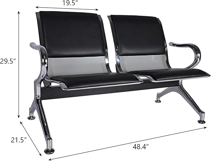 Kinfant Waiting Room Chairs Set- 2-Seat PU Leather Office Chair Guest Reception Waiting Room Bench Furniture for Airport, Hospital, Bank, Salon, Barbershop(Black, Set of 2)