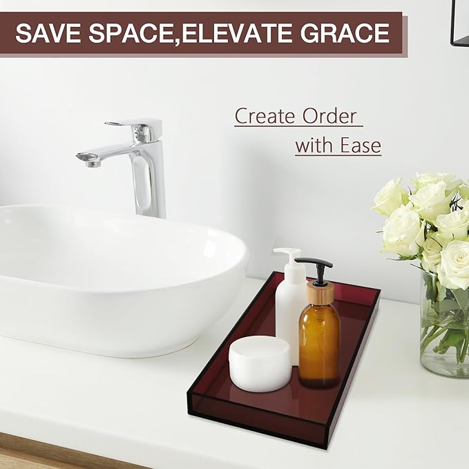 Acrylic Tray 5mm Thicken 10x5'' Decorative Serving Tray for Bathroom, Toilet Tank, Sink Countertop, Living Room,Dresser, Coffee Table