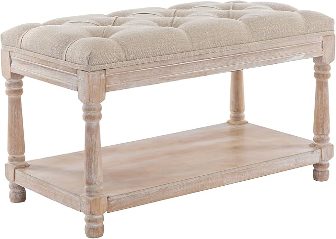 Kmax Storage Entryway Bench Tufted Shoe Rack Bench Wood Window Bench for Hallway Entrance Bedroom Corner-1 Seat, Beige
