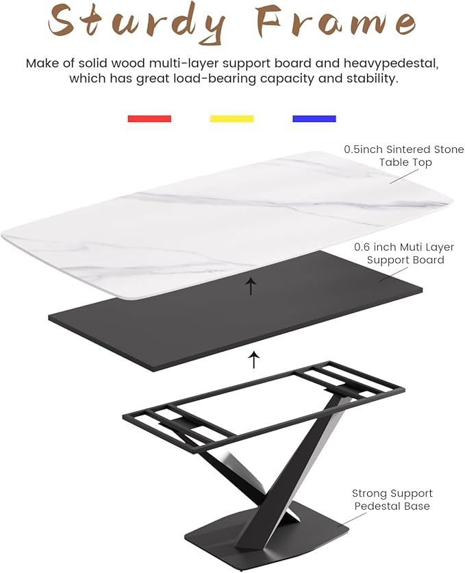 Modern Rectangle Marble Dining Table for 6,71" White Marble Sintered Stone Top Dining Table,Rectangle Dining Room Table with X-Shape Carbon Steel Pedestal for Kitchen/Living Room(Table Only)